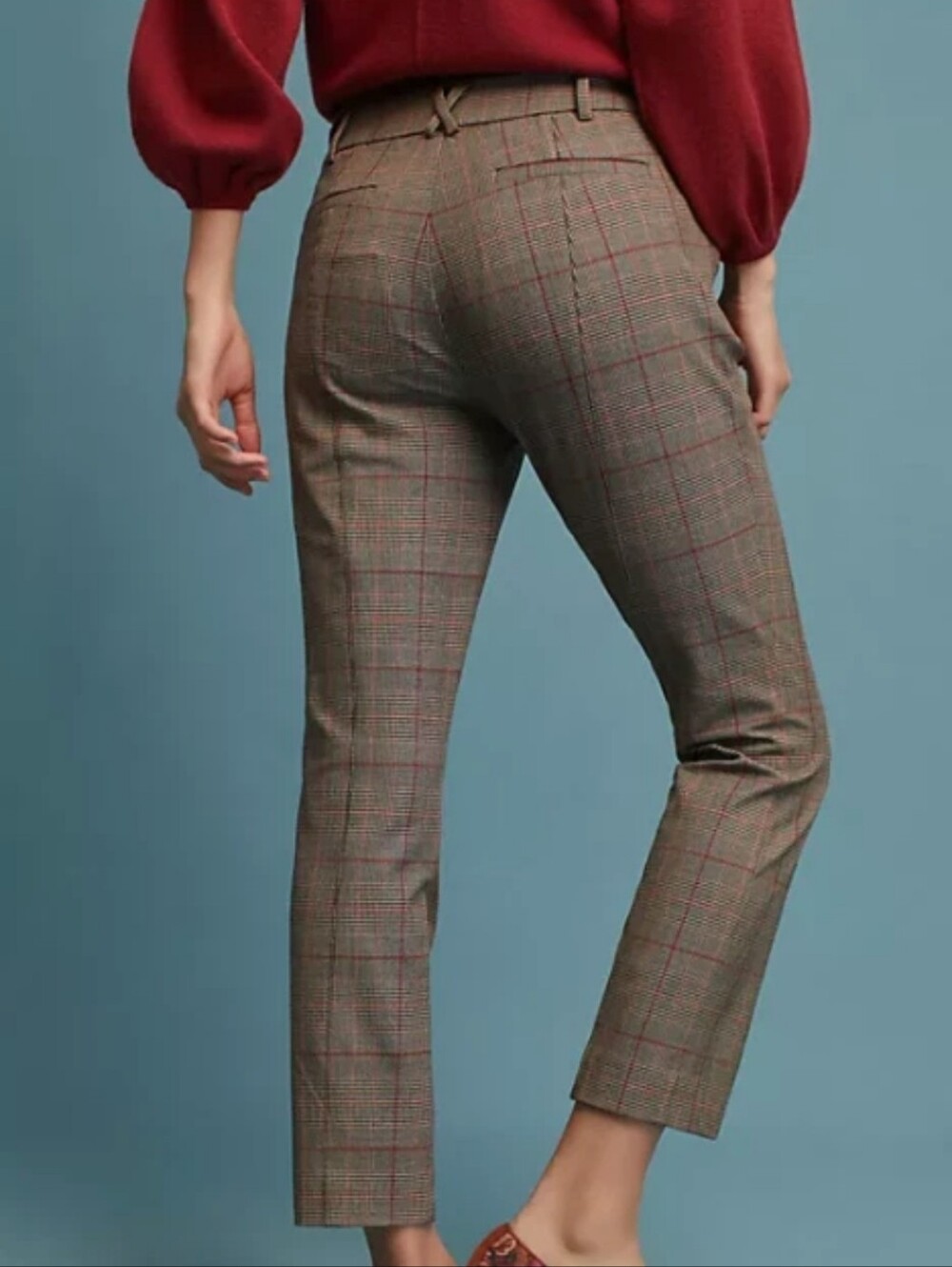 Anthropologie The Essential Collection Brown Plaid Slim Trousers Size 8 - Picture 5 of 12